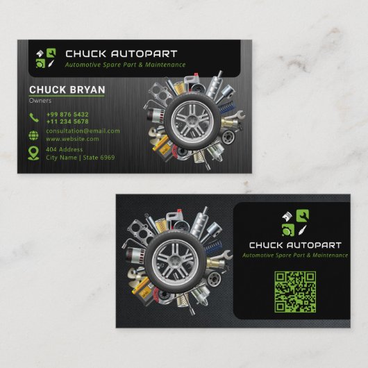 modern autoonderdeel | zwart groen visitekaartje (Voorkant / Achterkant)