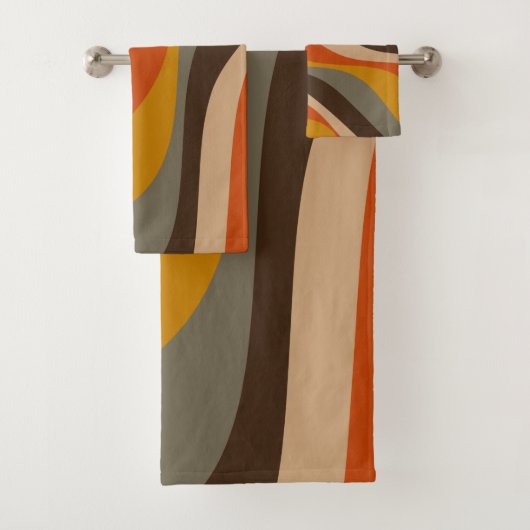 Modern Autumn Abstracte Wavy Lines in Earth Tones Bad Handdoek (Insitu)