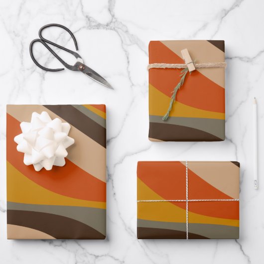 Modern Autumn Abstracte Wavy Lines in Earth Tones Inpakpapier Vel (Voorkant)
