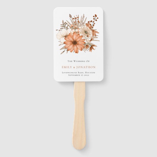 Modern Autumn Brown Cream Florals Programme Handwaaier (Voorkant)