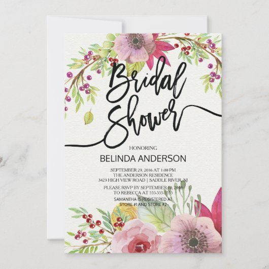 Modern Autumn Floral Bridal Shower Kaart (Voorkant)