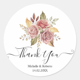 Modern autumn floral script thanks ronde sticker
