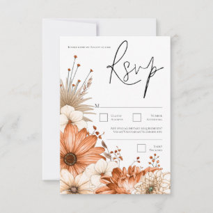Modern Autumn Florals Terracotta Cream Script RSVP Kaartje