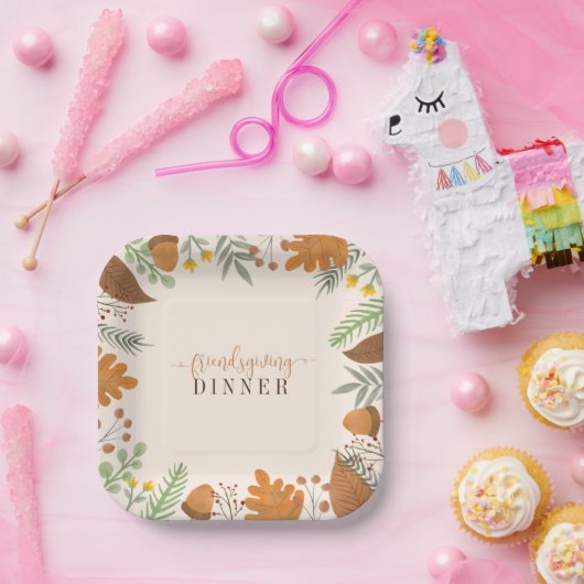 Modern Autumn Herfst Festive Friendsgiving Dinner Papieren Bordje (Feest)