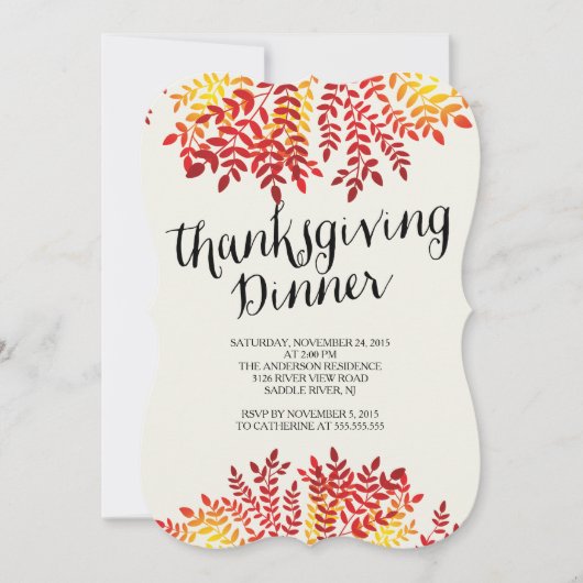 Modern Autumn Leaf Thanksgiving Dinner Invitation Kaart (Voorkant)