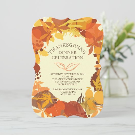 Modern Autumn Leaf Thanksgiving Dinner Invitation Kaart (Staand voorkant)