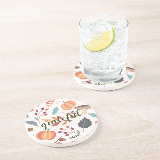 Modern Autumn Print Round Sandstone-Onderzetter Zandsteen Onderzetter (Zijkant)