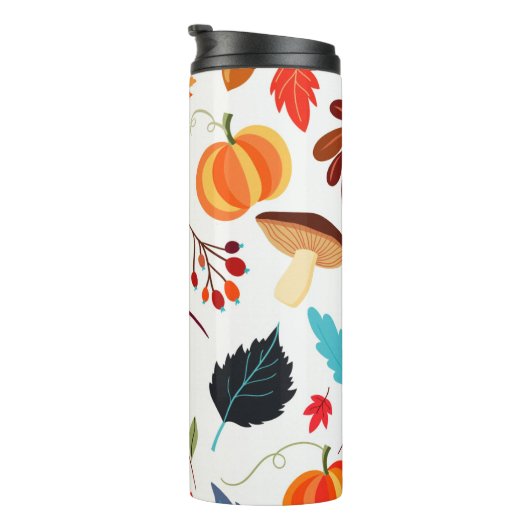 Modern Autumn Pumpkin Leaf Pattern Thermosbeker (Geroteerd rechts)
