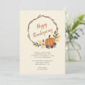 Modern Autumn Pumpkin Wreath Thanksgiving Party Kaart (Staand voorkant)