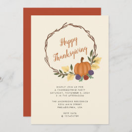 Modern Autumn Pumpkin Wreath Thanksgiving Party Kaart