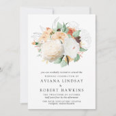 Modern Autumn Roos en Peony Bouquet Wedding Kaart (Voorkant)