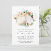 Modern Autumn Roos en Peony Bouquet Wedding Kaart (Staand voorkant)