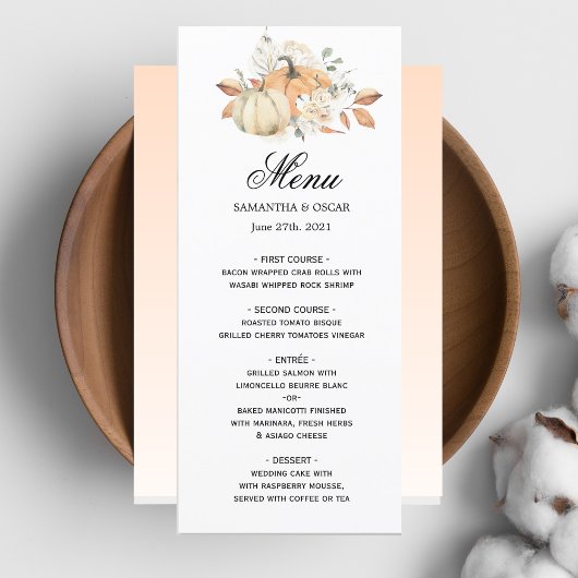 Modern Autumn Waterverf Pomkins & Flowers Menu