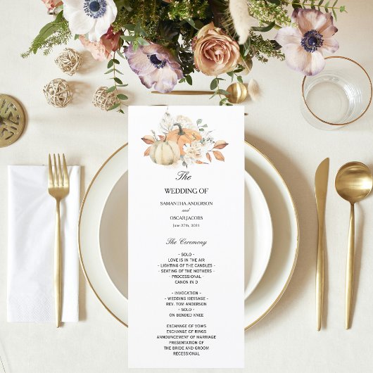 Modern Autumn Waterverf Pomkins & Flowers Menu