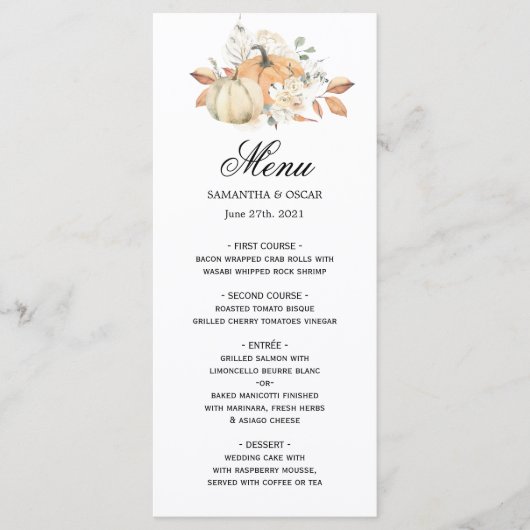 Modern Autumn Waterverf Pomkins & Flowers Menu (Voorkant)