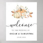 Modern Autumn Waterverf Pomkins & Flowers Poster (Voorkant)