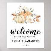 Modern Autumn Waterverf Pomkins & Flowers Poster (Voorkant)