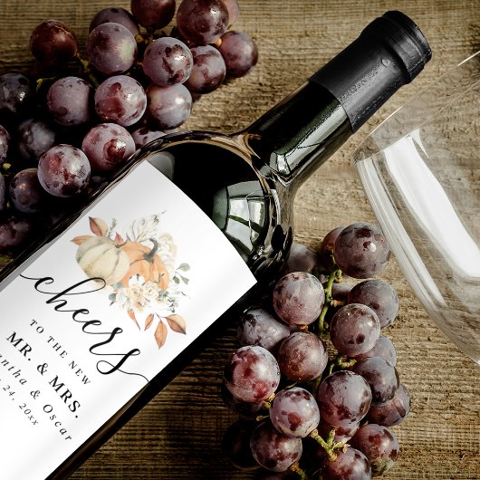 Modern Autumn Waterverf Pomkins & Flowers Wijn Etiket