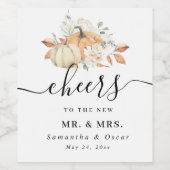 Modern Autumn Waterverf Pomkins & Flowers Wijn Etiket (Enkel label)