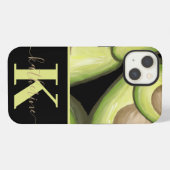 Modern Avocado Patroon Monogram iPhone Hoesje (Achterkant horizontaal)