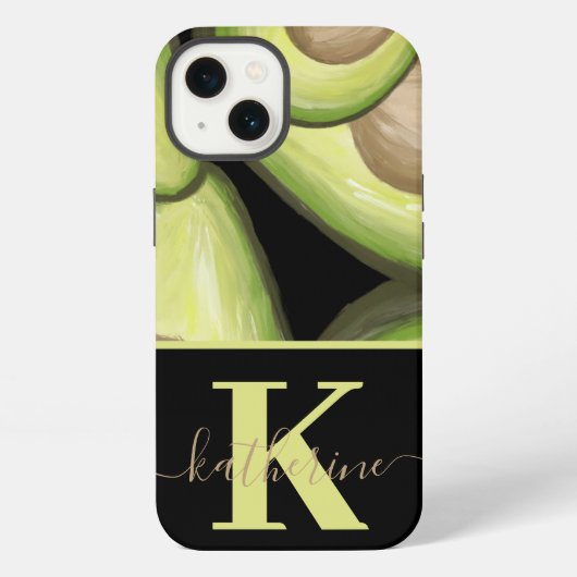 Modern Avocado Patroon Monogram iPhone Hoesje (Achterkant)