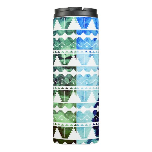 Modern Aztec Blue Green Geode met Initiaal Thermosbeker (Achterkant)