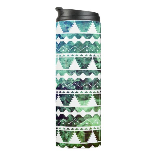 Modern Aztec Blue Green Geode met Initiaal Thermosbeker (Geroteerd rechts)