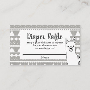Modern Aztec Grey & White Llama Diaper Raffle Informatiekaartje