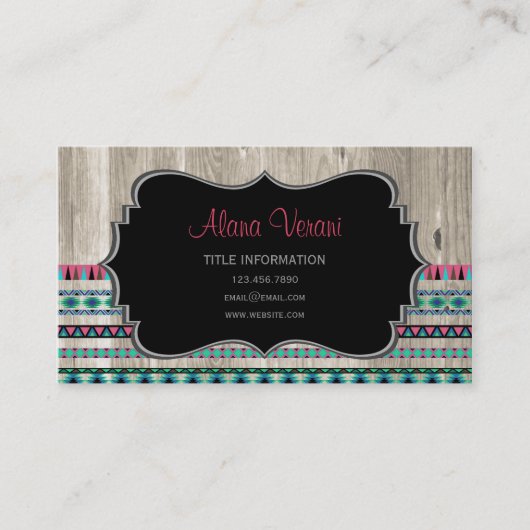 Modern Aztec Pattern on Wood Visitekaartje (Voorkant)