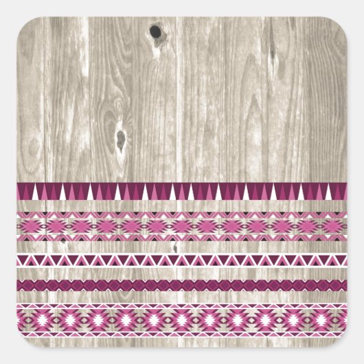 Modern Azteeks patroon op hout Vierkante Sticker (Voorkant)