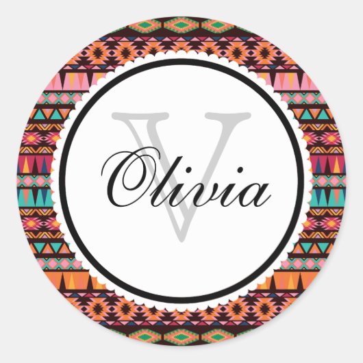 Modern Azteeks patroon Ronde Sticker (Voorkant)