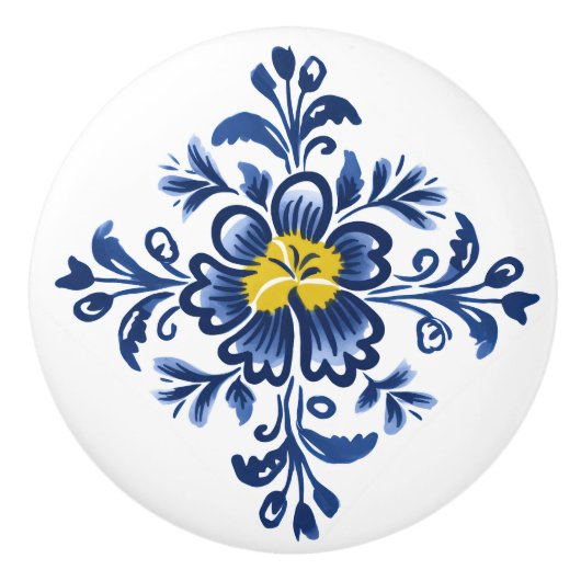 Modern Azulejo Blauw Geel Portugees Lissabon Keramische Knop (Voorkant)