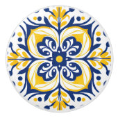 Modern Azulejo Blauw Geel Portugees Lissabon Keramische Knop (Voorkant)