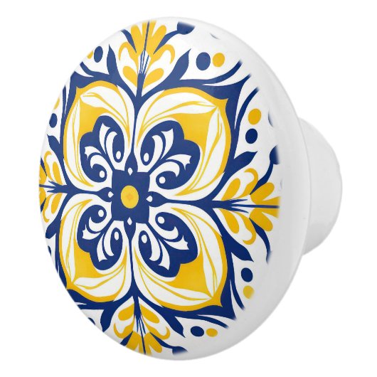 Modern Azulejo Blauw Geel Portugees Lissabon Keramische Knop (Rechts)