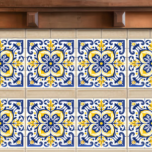 Modern Azulejo Blauw Geel Portugees Lissabon Tegeltje