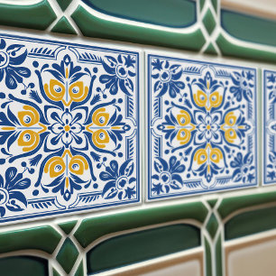 Modern Azulejo Blauw Geel Portugees Lissabon Tegeltje