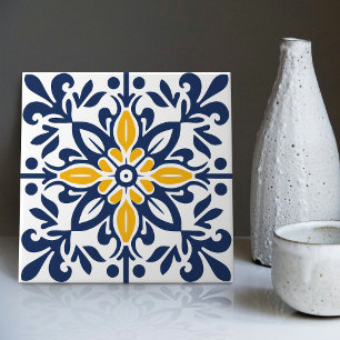 Modern Azulejo Blauw Geel Portugees Lissabon Tegeltje