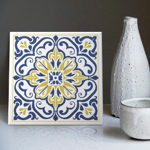 Modern Azulejo Blauw Geel Portugees Lissabon Tegeltje
