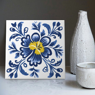 Modern Azulejo Blauw Geel Portugees Lissabon Tegeltje