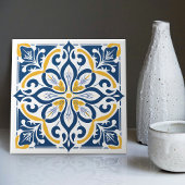 Modern Azulejo Blauw Geel Portugees Lissabon Tegeltje