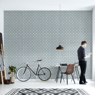Modern Azulejo blauw geel Portugees patroon Behang