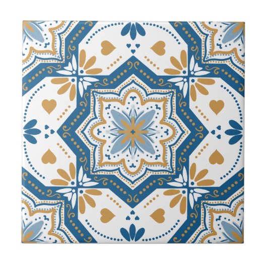 Modern Azulejo Blauw Geel Portugees Tegeltje (Voorkant)