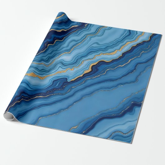 Modern Azure Blue Gold Marble Collectie Cadeaupapier (Uitgerold)