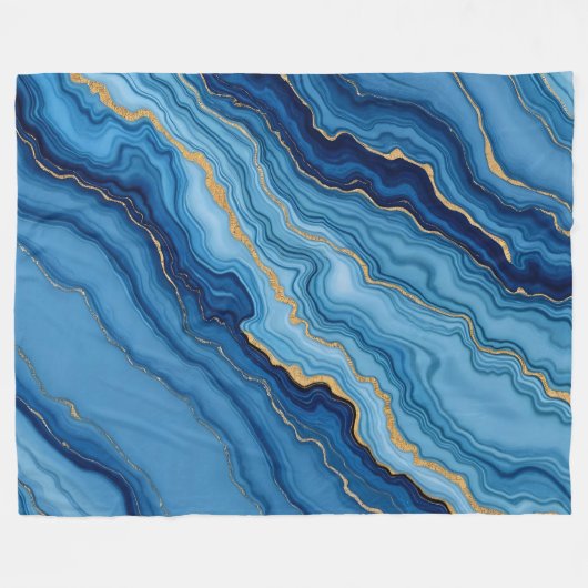Modern Azure Blue Gold Marble Collectie Fleece Deken (Voorkant (Horizontaal))