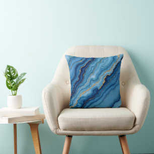 Modern Azure Blue Gold Marble Collectie Kussen