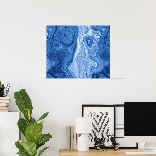Modern Azure Blue Malachite Marble Swirls Pattern Poster (Thuiskantoor)