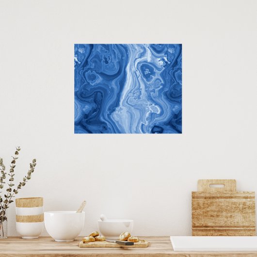 Modern Azure Blue Malachite Marble Swirls Pattern Poster (Keuken)