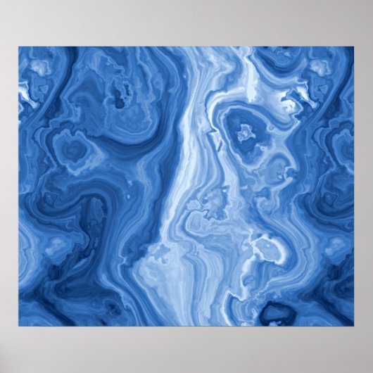 Modern Azure Blue Malachite Marble Swirls Pattern Poster (Voorkant)