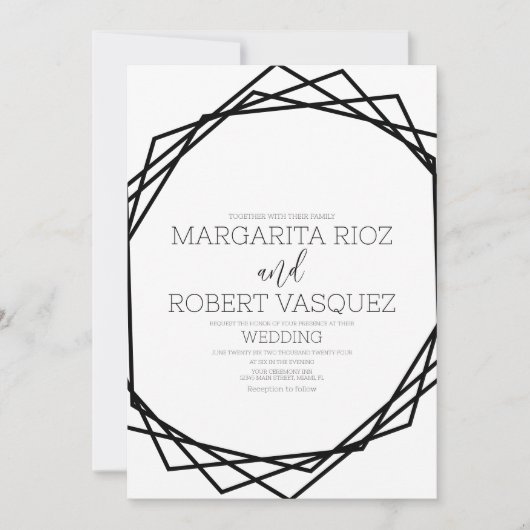Modern B Geometric Black White Wedding Kaart (Voorkant)