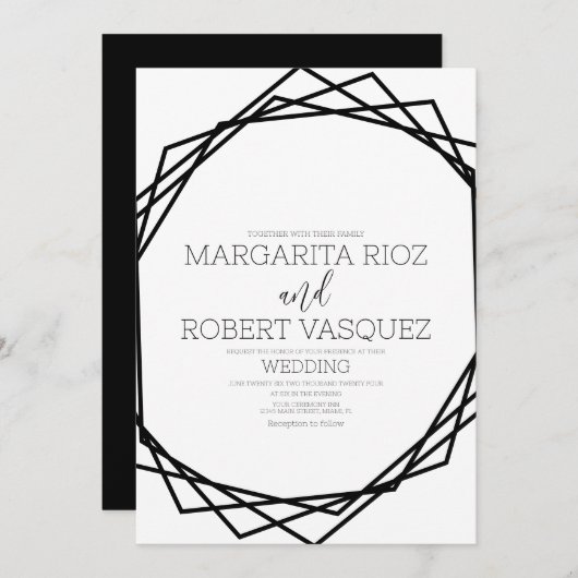 Modern B Geometric Black White Wedding Kaart (Voorkant / Achterkant)